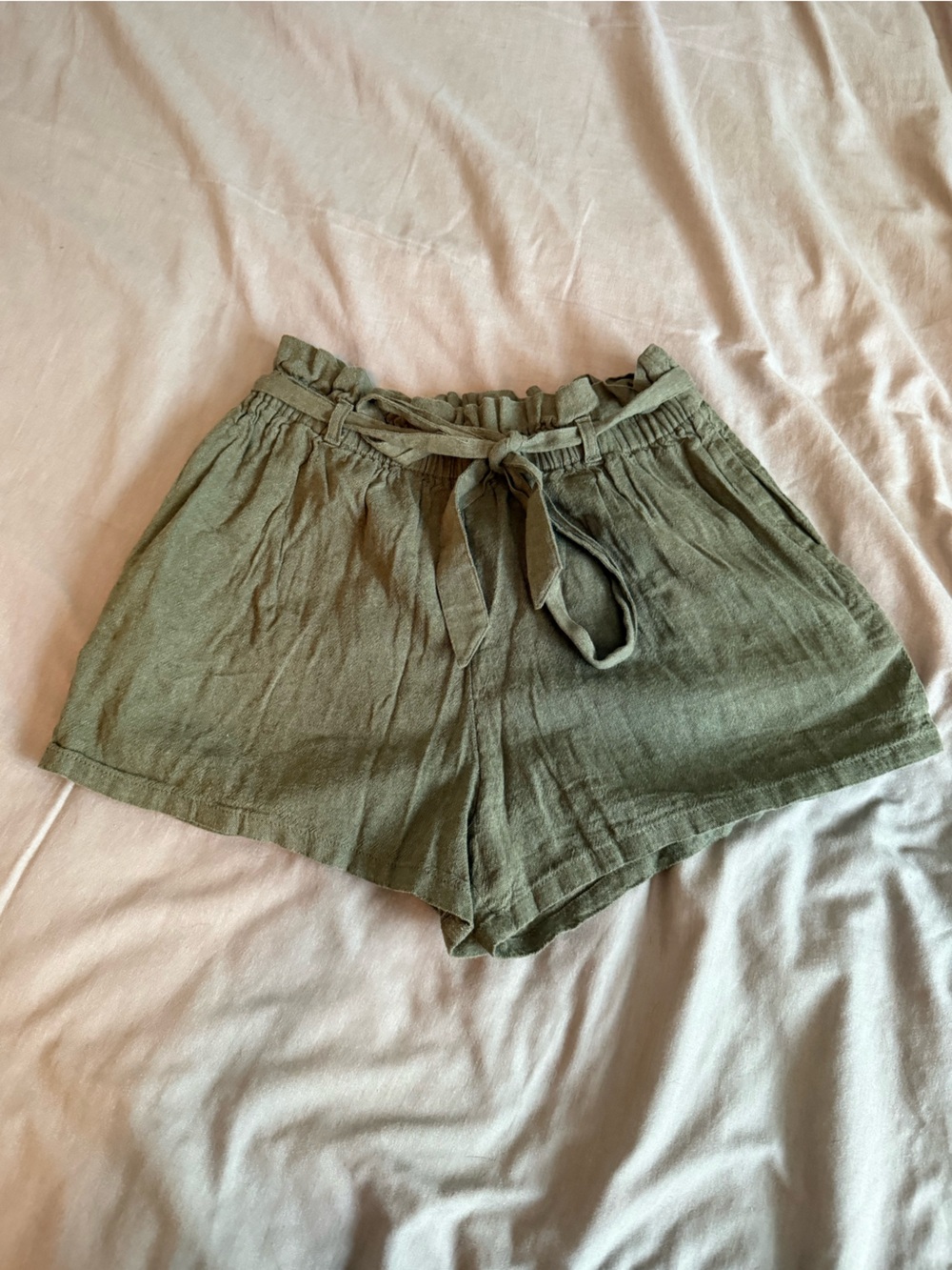 Hollister Olive High-Waist Linen-Blend Drawstring Shorts
